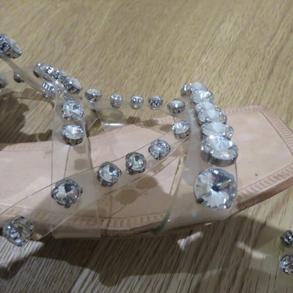 JEFFREY CAMPBELL Amaryl Clear Crystal Studded Flat Sandals Shoes - Size US 8 - Picture 9 of 11